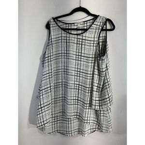 Womans Spense XL White Black Geometric Long Peekaboo Sleeves Flowy Blouse